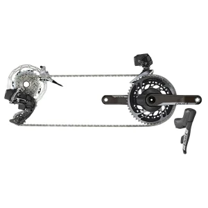 SRAM Red eTap AXS 2X D1 elektronická sada s kotoučovými brzdami (řadící páky s kotoučovými brzdami, dvoudílné třmeny, přehazovačka s baterií, přesmykač s baterií, 160mm CLX Ti CenterLock kotouče, nabíječka a manuál) + Kliky Red D1 DUB 172.5 bez středového