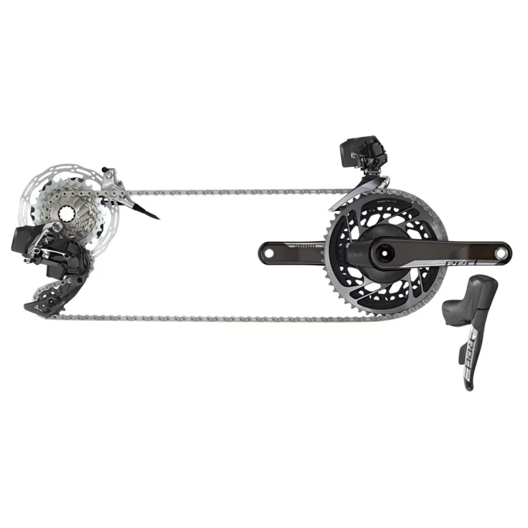 SRAM Red eTap AXS 2X D1 elektronická sada s kotoučovými brzdami (řadící páky s kotoučovými brzdami, dvoudílné třmeny, přehazovačka s baterií, přesmykač s baterií, 160mm CLX Ti CenterLock kotouče, nabíječka a manuál) + Kliky Red D1 DUB 172.5 bez středového