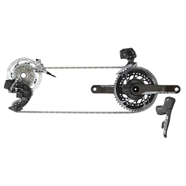 SRAM Red eTap AXS 2X D1 elektronická sada s kotoučovými brzdami (řadící páky s kotoučovými brzdami, dvoudílné třmeny, přehazovačka s baterií, přesmykač s baterií, 160mm CLX Ti CenterLock kotouče, nabíječka a manuál) + Kliky Red D1 DUB 172.5 bez středového